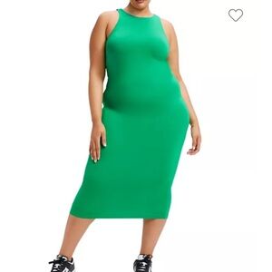 NWT Good American Good Touch Midi Tank Dress Sz 2 / M Kelly Green Stretch Knit